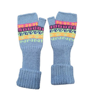 Artesania Blue Geometric Print 100% Alpaca Wool Knit Fingerless Mittens